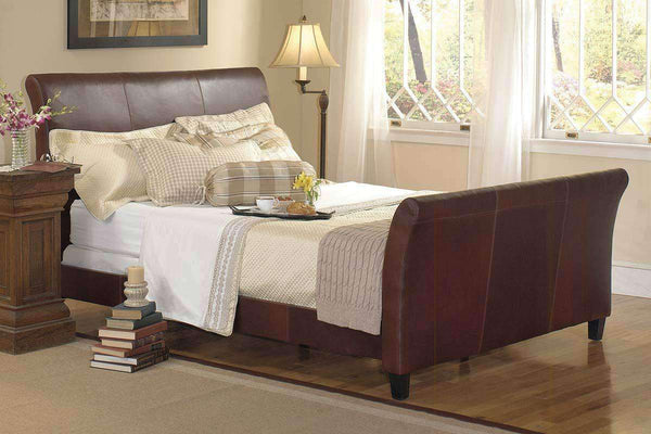 Carlton "Designer Style" Leather Sleigh Style Bed - Club Furniture