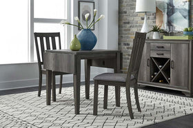 Carson 3 Piece Drop Leaf Dining Table Set In Greystone Finish With Slat Back Side Chairs