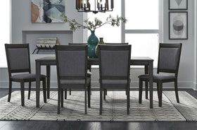 Carson 7 Piece Rectangular Leg Table Dining Set In Greystone Finish With Upholstered Back Side Chairs