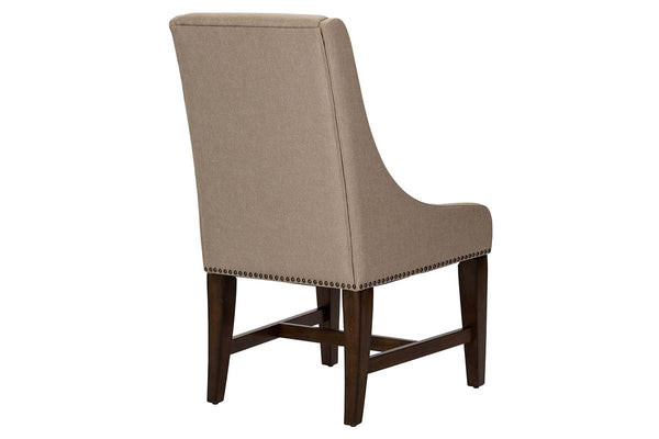 Chauncey Traditional Antique Brownstone 5 Piece Rectangular Trestle Table Set With Classic Linen Side Chairs