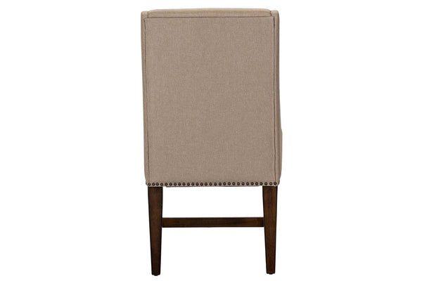 Chauncey Traditional Antique Brownstone 5 Piece Rectangular Trestle Table Set With Classic Linen Side Chairs