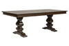 Image of Chauncey Traditional Antique Brownstone 5 Piece Rectangular Trestle Table Set With Classic Linen Side Chairs