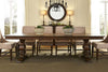 Image of Chauncey Traditional Antique Brownstone 7 Piece Rectangular Trestle Table Set With Classic Linen Side Chairs