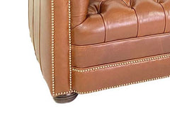 Chesterfield 93 Inch Leather Sofa With Tufted Bench Seat And Nail Trim