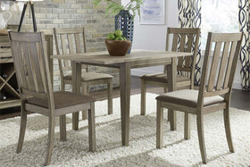 Cyrus 5 Piece Drop Leaf Dining Table Set In Sandstone Finish With Slat Back Side Chairs