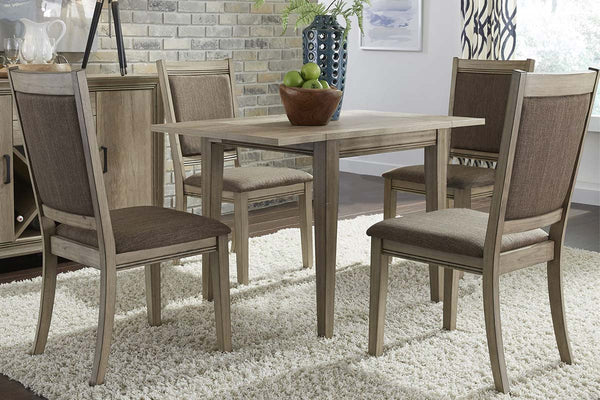Cyrus 5 Piece Drop Leaf Dining Table Set In Sandstone Finish With Upholstered Back Side Chairs