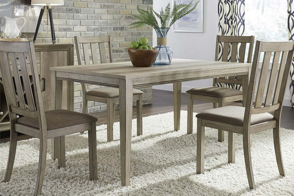 Cyrus 5 Piece Rectangular Leg Table Dining Set In Sandstone Finish With Slat Back Side Chairs