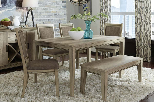 Cyrus 6 Piece Rectangular Leg Table Dining Set In Sandstone Finish Wit