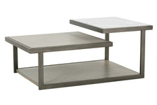 Delta Modern Metal And Wood Rectangular Coffee Table With Carrara Marble Insert