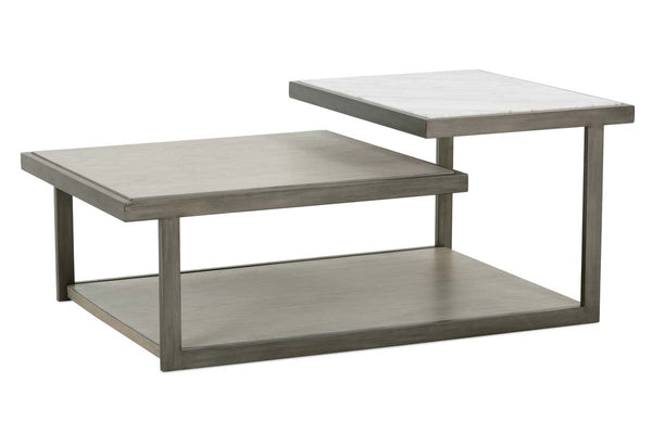 Delta Modern Metal And Wood Rectangular Coffee Table With Carrara Marble Insert