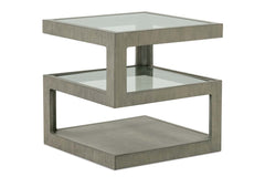 Delta Modern Wood Square End Table With Tempered Glass Shelves