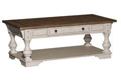 Dorchester Antique White With Tobacco Accents Rectangular Single Drawer Coffee Table