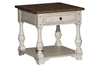 Image of Dorchester Antique White With Tobacco Accents End Table With Single Drawer And Shelf