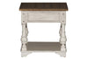 Image of Dorchester Antique White With Tobacco Accents End Table With Single Drawer And Shelf