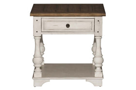 Dorchester Antique White With Tobacco Accents End Table With Single Drawer And Shelf