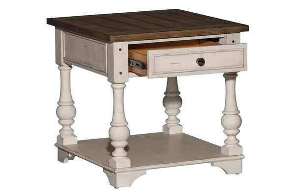 Dorchester Antique White With Tobacco Accents End Table With Single Drawer And Shelf