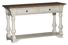 Dorchester Antique White With Tobacco Accents Sofa Table With Double Drawers And Shelf