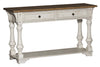 Image of Dorchester Antique White With Tobacco Accents Sofa Table With Double Drawers And Shelf