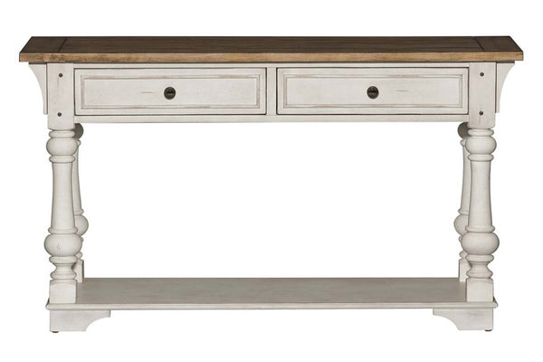 Dorchester Antique White With Tobacco Accents Sofa Table With Double Drawers And Shelf
