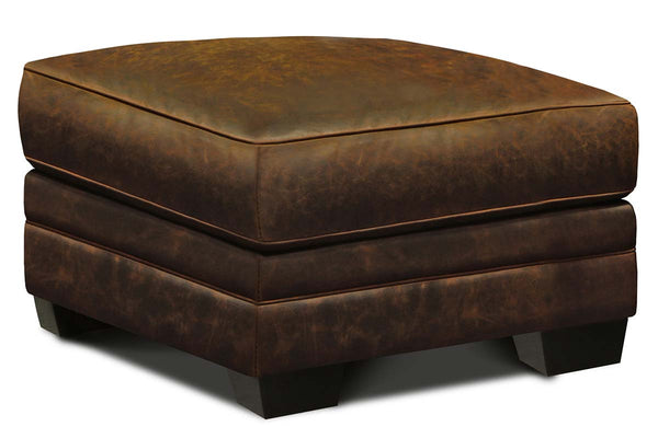 Dorsey Rio Coyote Distressed Leather Pillow Top Footstool Ottoman