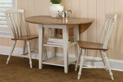 Dover Driftwood White With Sand Top 3 Piece Round Drop Leaf Leg Table Set With Slat Back Chairs