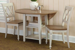 Dover Driftwood White With Sand Top 3 Piece Round Drop Leaf Leg Table Set With X Back Chairs