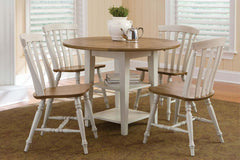 Dover Driftwood White With Sand Top 5 Piece Round Drop Leaf Leg Table Set With Slat Back Chairs