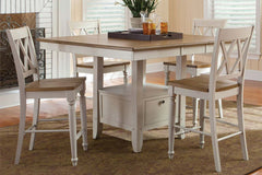 Dover Driftwood White With Sand Top 5 Piece Gathering Leg Table Set With X Back Chairs