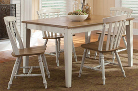 Dover Driftwood White With Sand Top 5 Piece Rectangular Leg Table Set With Slat Back Chairs