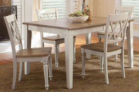 Dover Driftwood White With Sand Top 5 Piece Rectangular Leg Table Set With X Back Chairs