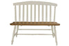 Image of Dover Driftwood White With Sand Top 6 Piece Rectangular Leg Table Set With Slat Back Chairs And Bench