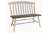 Image of Dover Driftwood White With Sand Top 6 Piece Rectangular Leg Table Set With Slat Back Chairs And Bench
