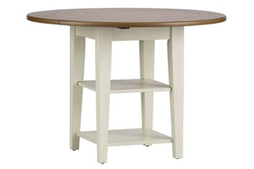 Dover Driftwood White With Sand Top 5 Piece Round Drop Leaf Leg Table Set With Slat Back Chairs