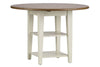 Image of Dover Driftwood White With Sand Top 5 Piece Round Drop Leaf Leg Table Set With Slat Back Chairs