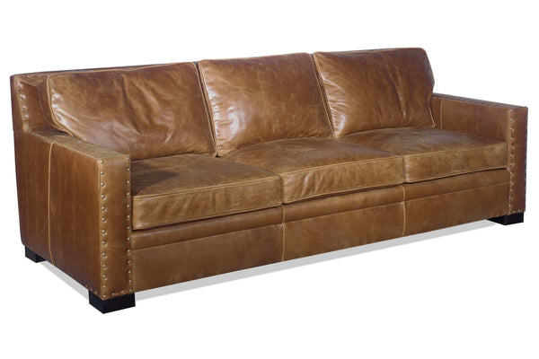 Durango 103 Inch Large Square Arm Leather Pillow Back Couch With Nails