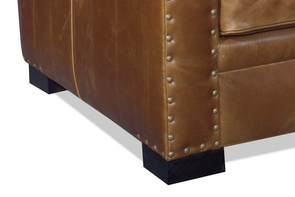 Durango 103 Inch Large Square Arm Leather Pillow Back Couch With Nails