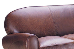 Edison 83 Inch Leather Tight Back Art Deco Style Cigar Club Sofa