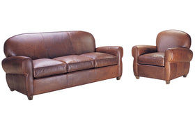 Edison Three Piece Art Deco Leather Sofa Set