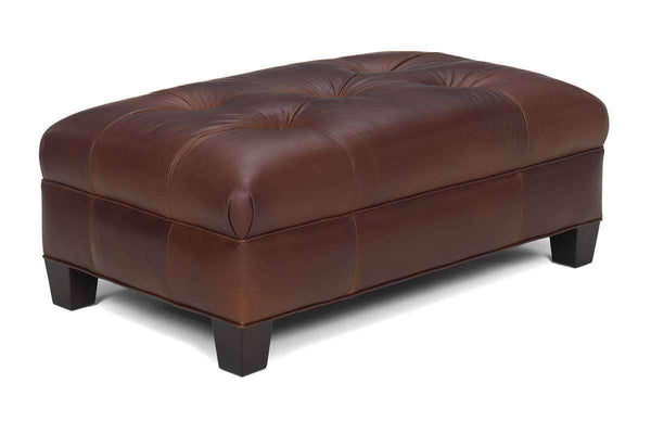 Emerson 44 Inch Long Button Tufted Leather Upholstered Coffee Table Ottoman