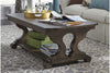 Image of Emile I Elegant Heathered Brown Coffee Table With Decorative Carvings And Lower Shelf
