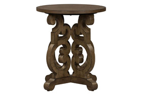 Emile I Elegant Heathered Brown Round End Table With Decorative Pedestal Base