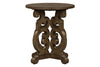 Image of Emile I Elegant Heathered Brown Round End Table With Decorative Pedestal Base