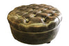 Image of Evan Tufted 36", 40", 44", Or 48" Inch Round Leather Ottoman (4 Sizes Available) - Gold