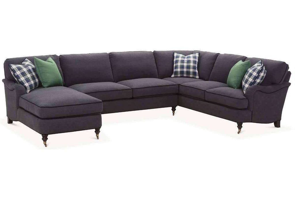 Kristen Fabric Pillow Back English Arm Sectional Sofa With Chaise As Configured