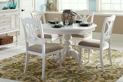 Freeport Oyster White 5 Piece Round Oval Pedestal Dining Table Set With Padded Slat Back Chairs