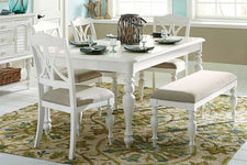 Freeport Oyster White 6 Piece Leg Dining Table Set With Padded Slat Back Chairs And Bench
