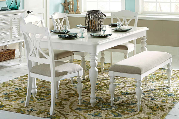 Freeport Oyster White 6 Piece Leg Dining Table Set With Padded Splat Back Chairs And Bench