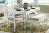 Image of Freeport Oyster White 6 Piece Leg Dining Table Set With Padded Slat Back Chairs And Bench
