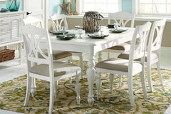 Freeport Oyster White 7 Piece Rectangular Leg Dining Table Set With Padded Slat Back Chairs