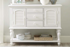 Freeport Oyster White Storage Dining Server Buffet With Louvered Panel Accents